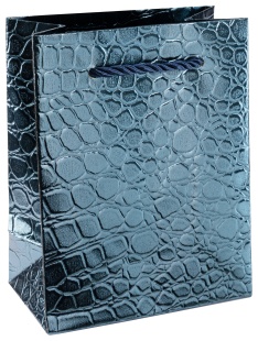Пакет подарочный, 210гр, Кожа крокодила, Синий, Металлик, 15*12*7 см, 1 шт.